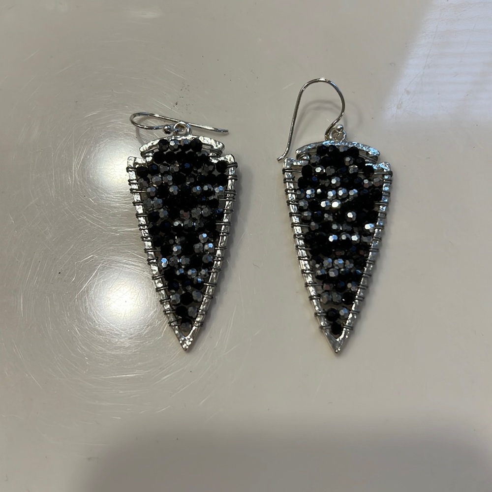 Earrings - black and silver beads